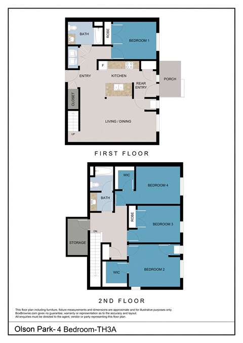 Floor plan for 4 beds, 4 baths, 1855 sqft